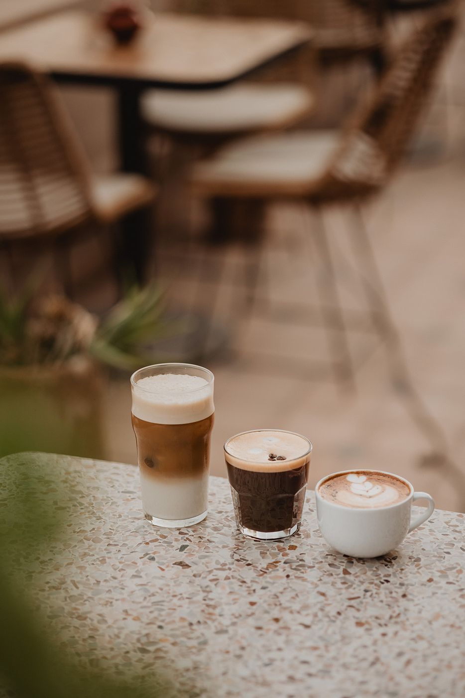 Three coffees on the terrace