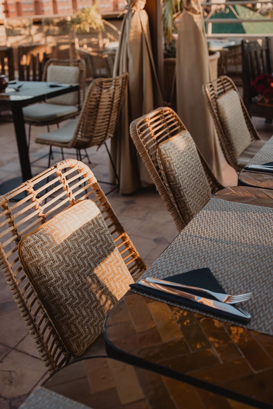 Rattan chairs in the sun